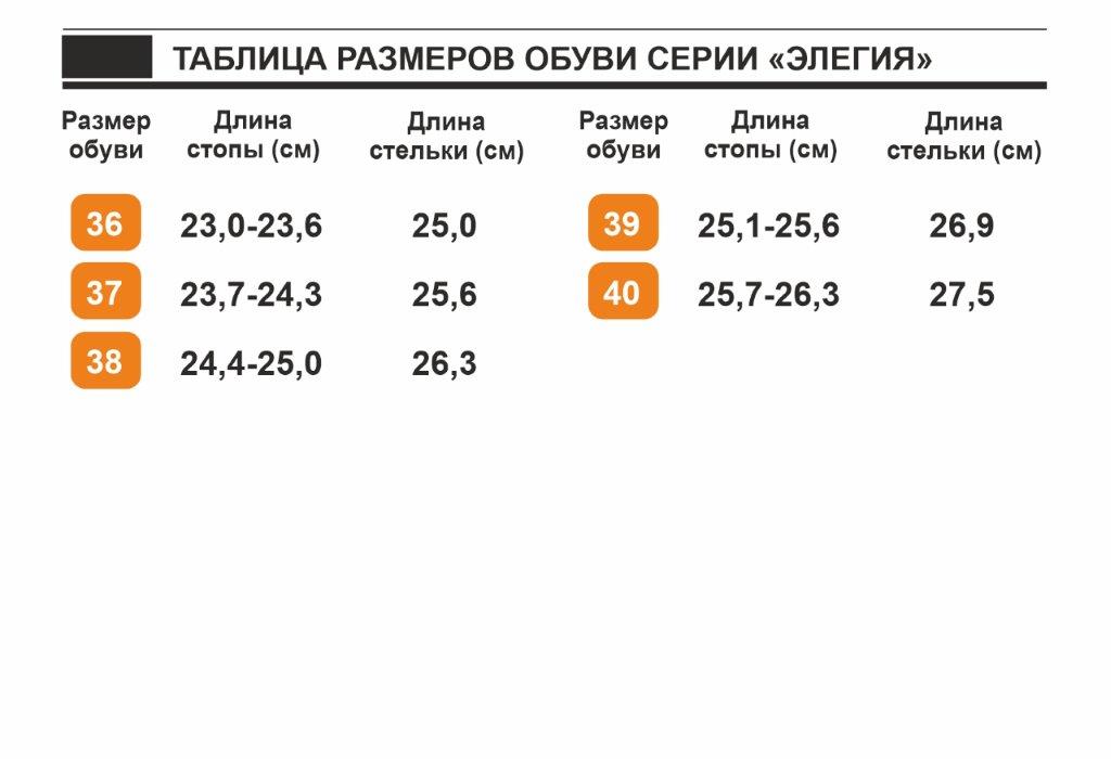 Таблица размеров обуви